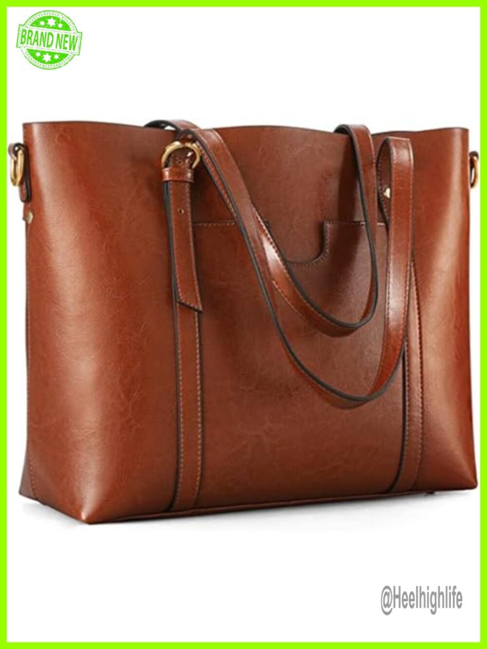 Genuine Leather Tote Bag Waxed Cowhide Adjustable Strap Zipper Work Purse